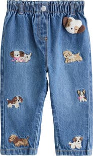 NEXT Kids' Dog Embroidered Wide Leg Jeans