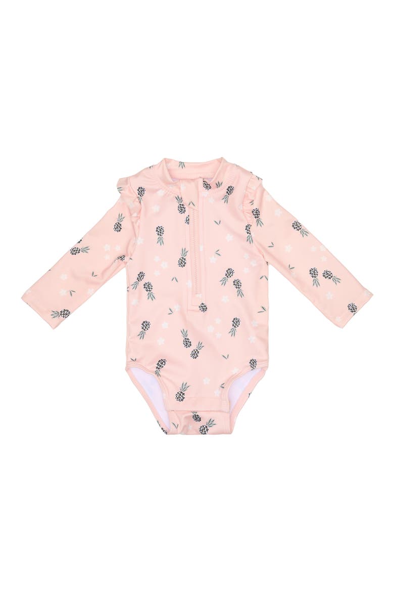 One-Piece Rashguard Swimsuit & Hat Set, Alternate, color, PINK PINEAPPLE