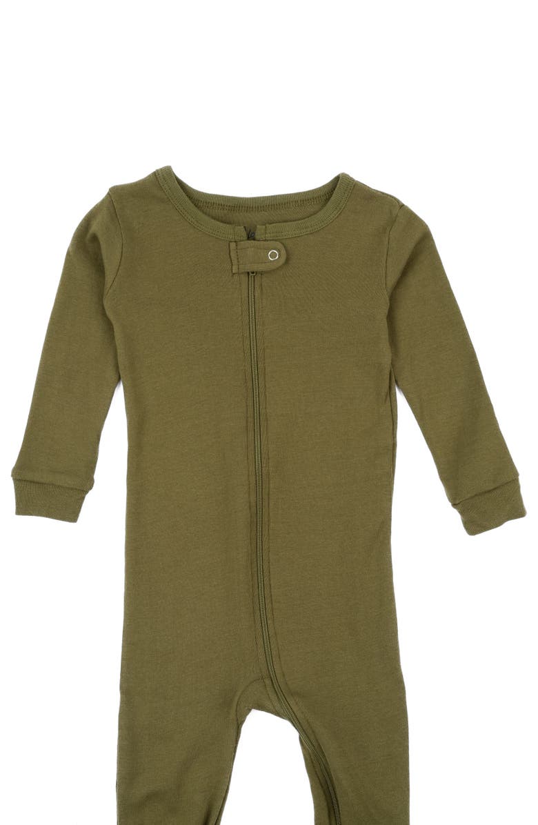 Leveret Footed Solid Cotton Matching Family Pajamas, Alternate, color, Olive