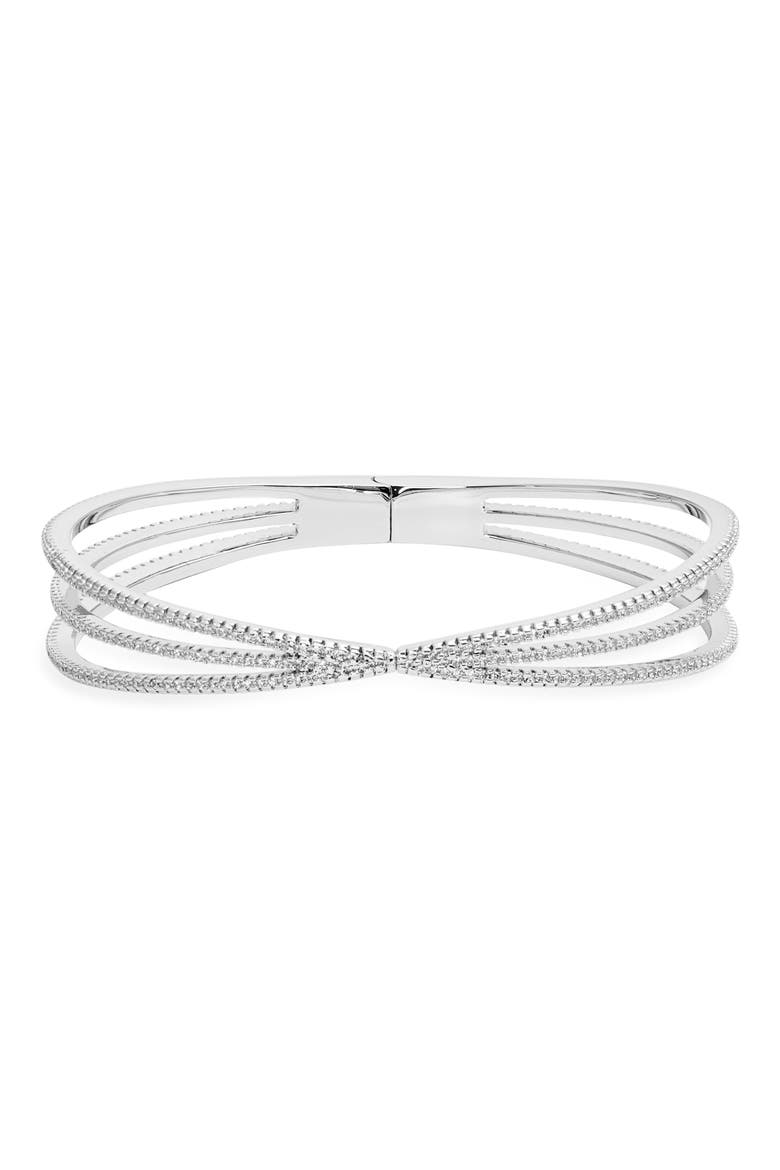 Criss Cross Cubic Zirconia Hinged Bangle, Main, color, CLEAR- SILVER
