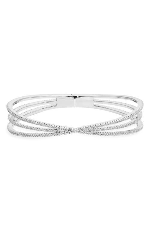 Nordstrom Criss Cross Cubic Zirconia Hinged Bangle In Silver