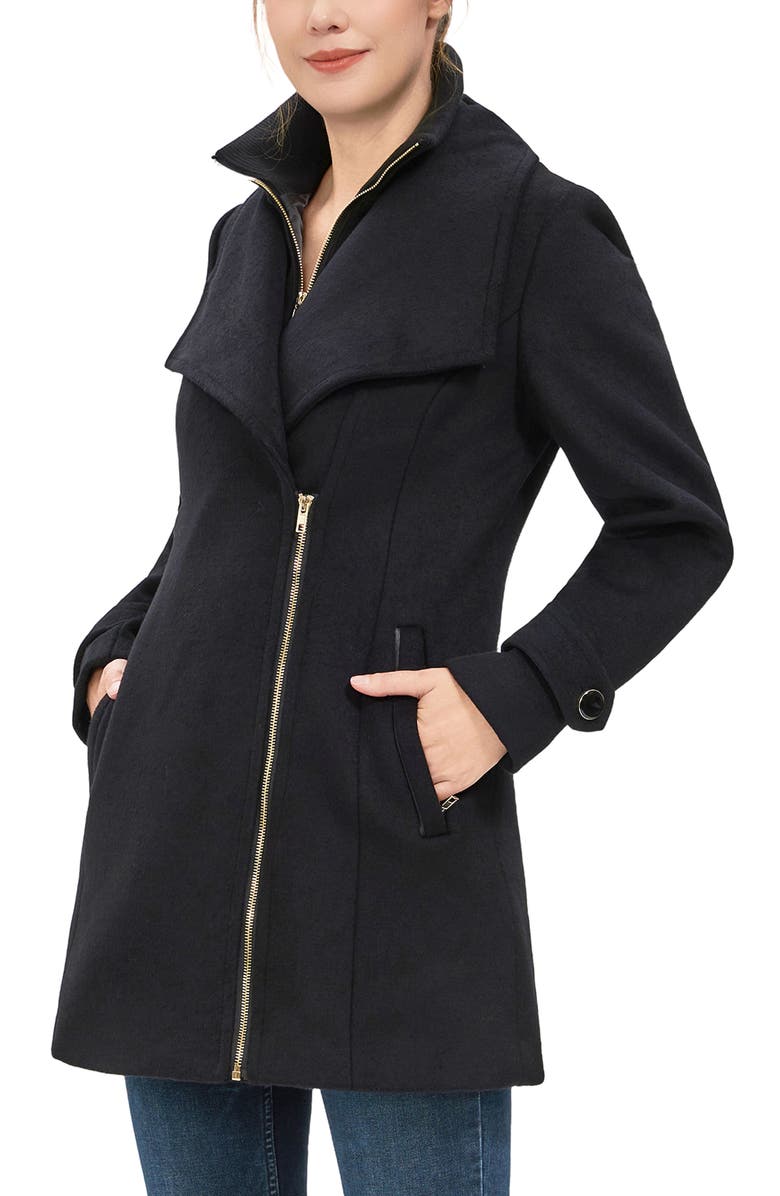 Kimi 
Kai Women
s Kinsley Wool Blend Zip Front Walking Coat, Alternate, color, Black