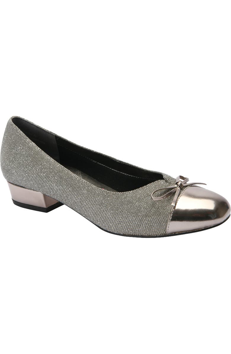Ros Hommerson Tawnie Bow Cap Toe Pump, Main, color, Silver Glitter