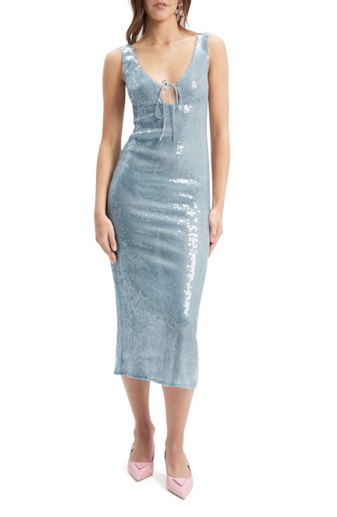 Isha Sequin Keyhole Cocktail Midi Dress
