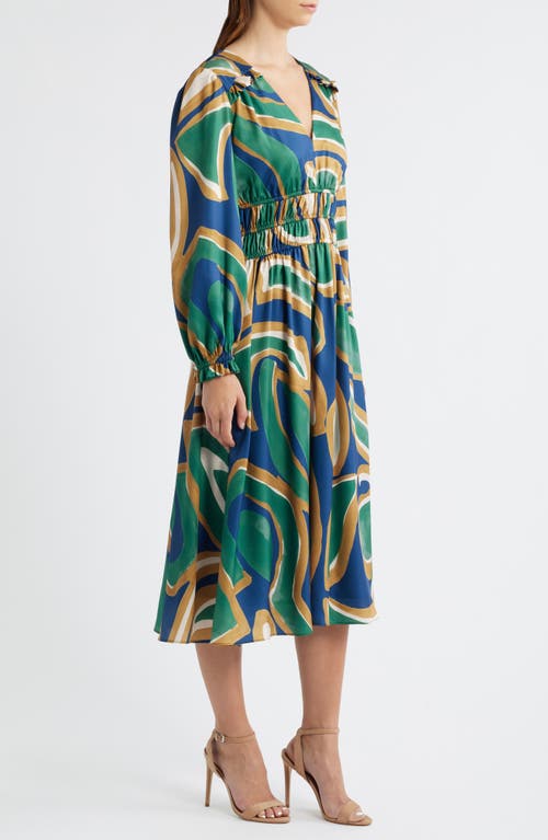Julia Jordan Abstract Print Long Sleeve Midi Dress In Green
