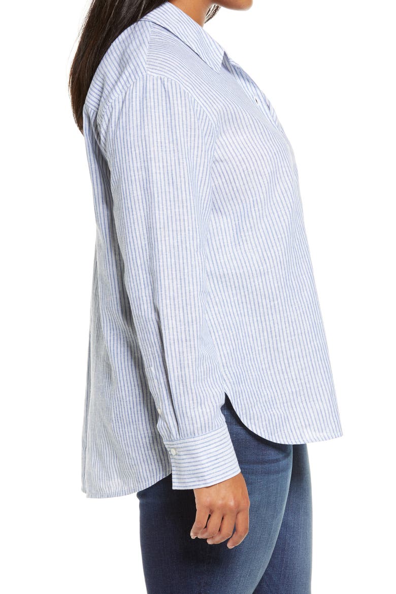 Stripe Linen Blend Shirt, Alternate, color, BLUE- WHITE CARPENTER STRIPE