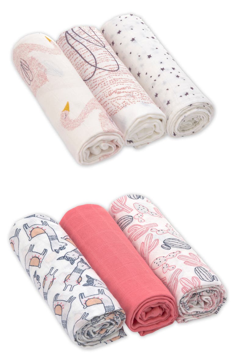 Lässig Heavenly Soft 6-Pack XL Cotton Muslin Swaddles, Main, color, 