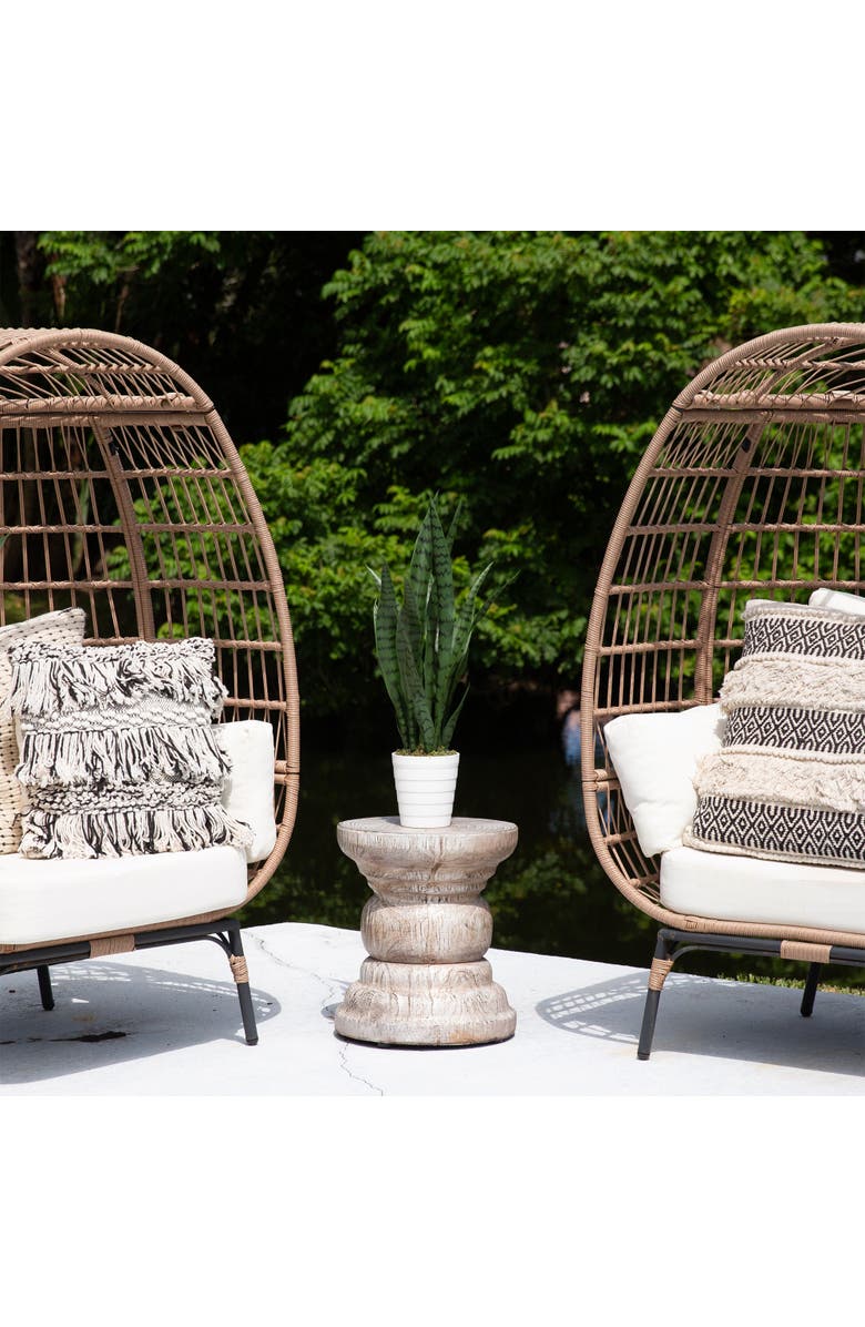 NEARLY NATURAL 2-ft UV Resistant Artificial Sansevieria Snake Plant in White Decorative Planter, Alternate, color, Green