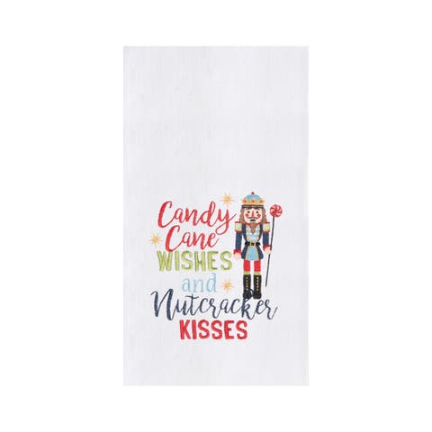 Christmas Holiday "Candy Cand Wishes & Nutcrackers Kisses" Sentiment Nutcracker Flour Sack Kitchen Towel 27L x 18W in.