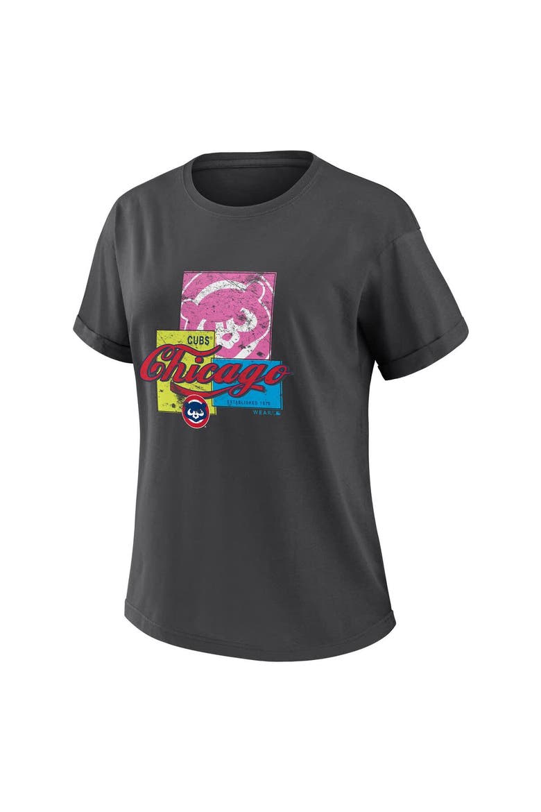 Women's WEAR by Erin Andrews Charcoal Chicago Cubs Domestic Box Color Boyfriend T-Shirt, Alternate, color, Charcoal