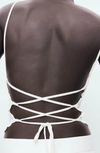 Floral Open Stitch Strappy Back Top