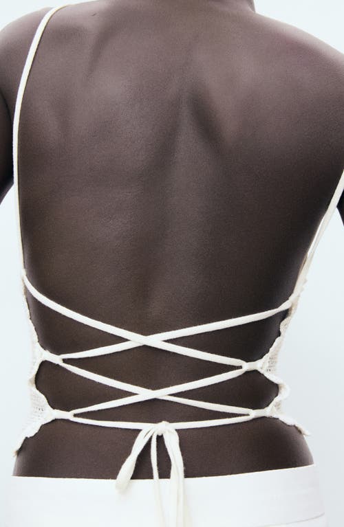 Mango Floral Open Stitch Strappy Back Top In White