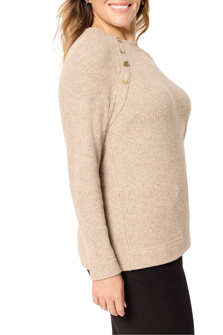 Thermal Knit Button Top, Alternate, color, WALNUT