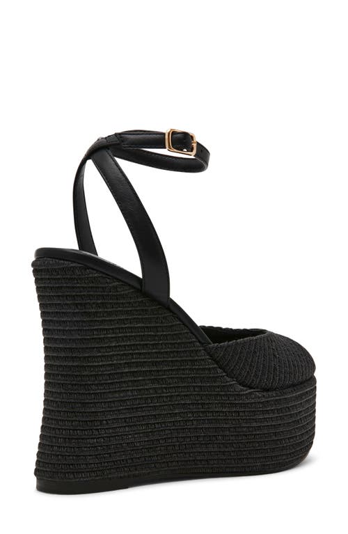 Steve Madden Wanona Ankle Strap Peep Toe Platform Wedge Sandal In Black Raffia