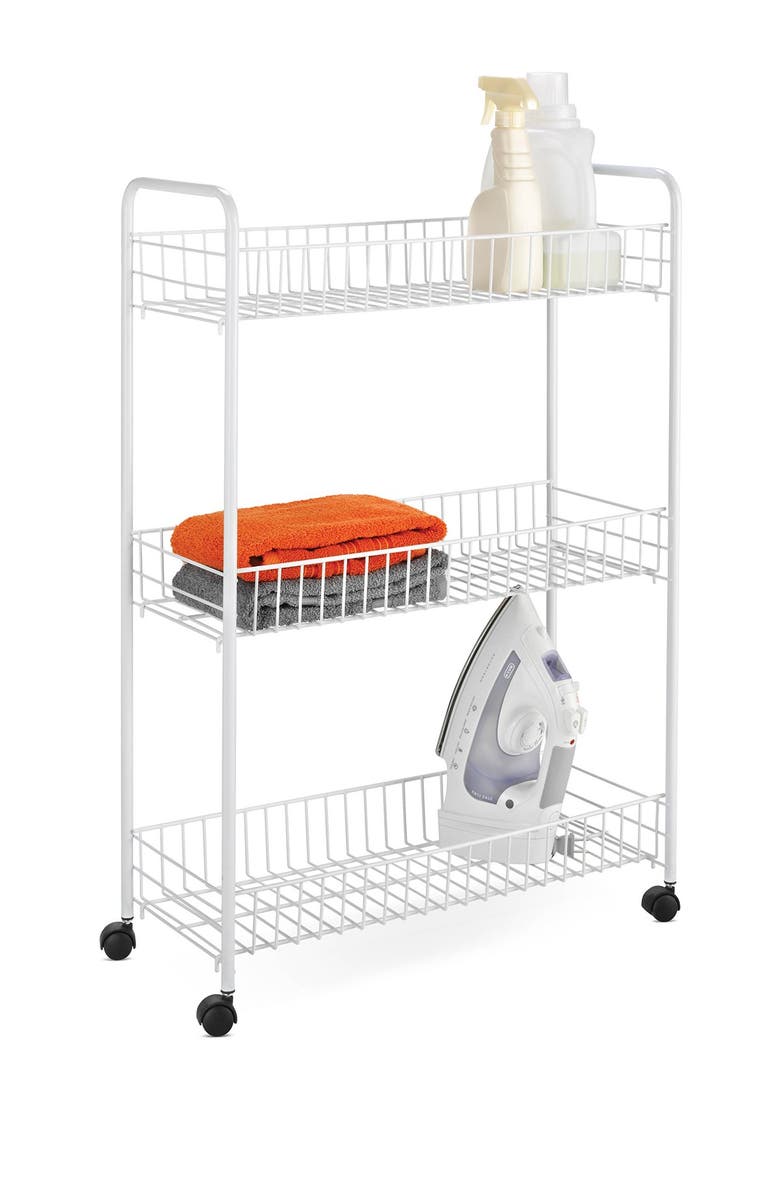 HONEY-CAN-DO 3-Tier Rolling Laundry Cart - White, Main, color, 