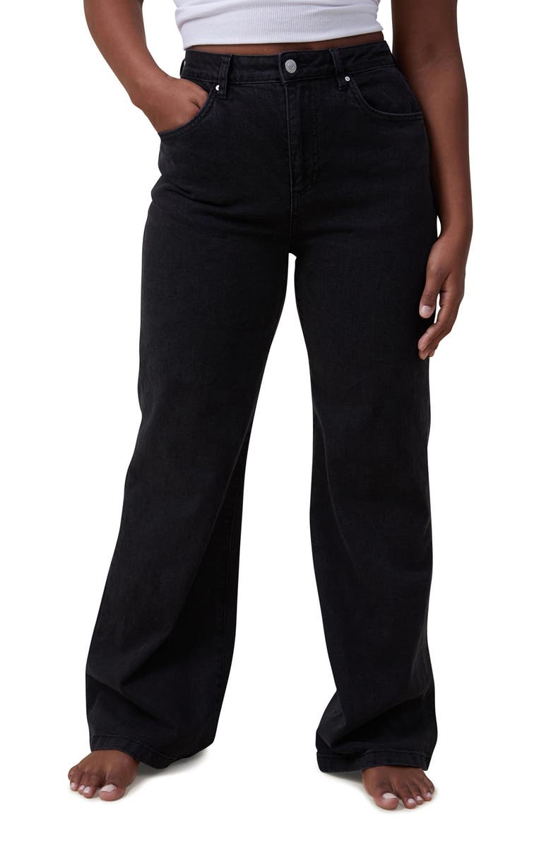 Cotton On Women's Curvy Stretch Wide Jean, Main, color, Graphite Black