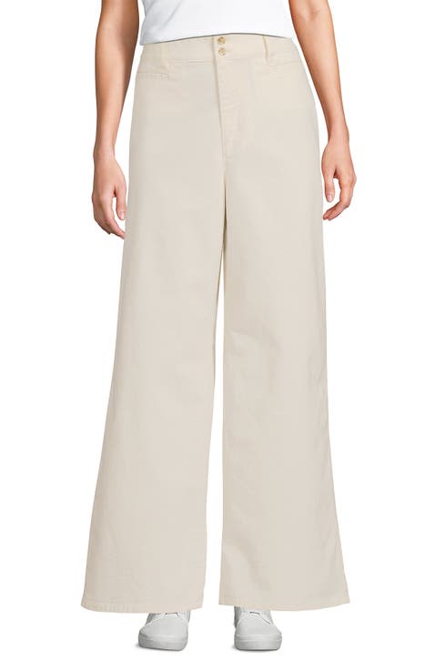 Stretch Canvas High Rise Wide Leg Pants