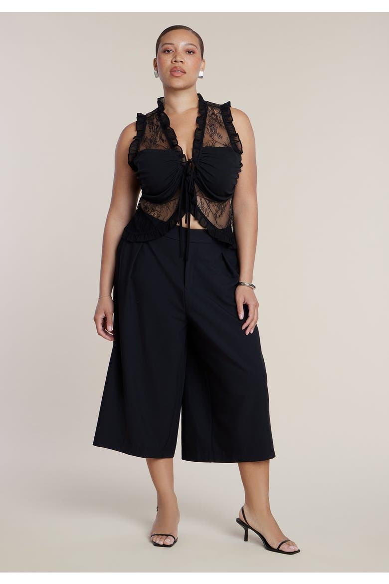Ruffled Lace Top With Tie Detail, Alternate, color, BLACK ONYX
