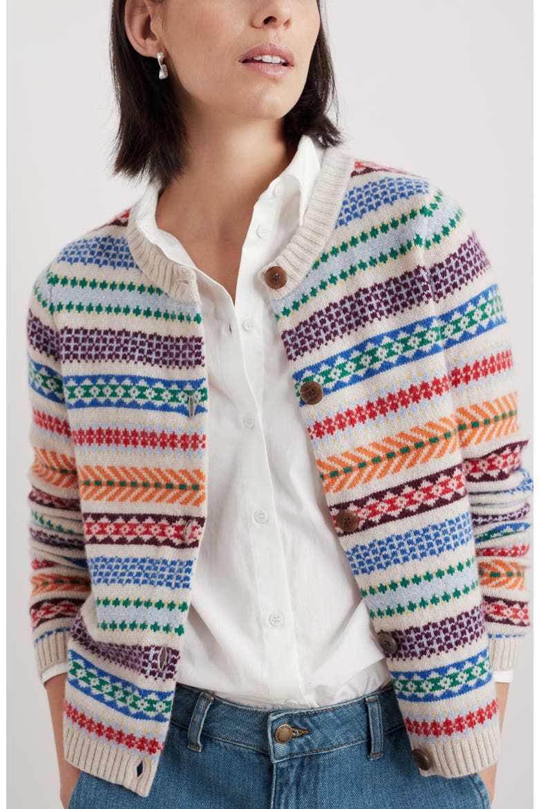 Percella Cove Fair Isle Merino Wool Blend Cardigan, Main, color, KNIT ABSTRACTION MULTI