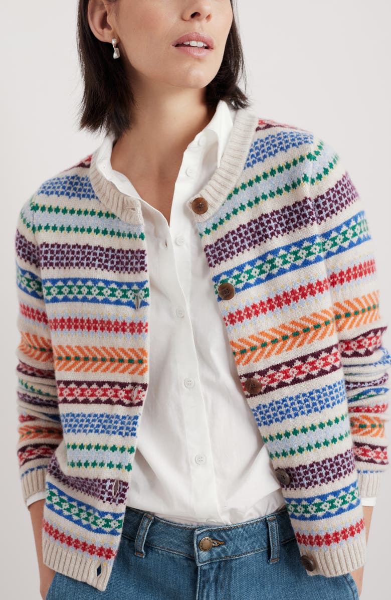 Seasalt Cornwall Percella Cove Fair Isle Merino Wool Blend Cardigan, Main, color, Knit Abstraction Multi