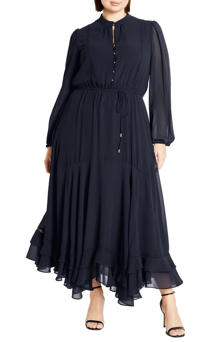 City Chic Yasmin Long Sleeve Maxi Dress, Main, color, Navy