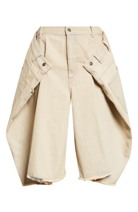 Maxi Frayed Denim Wide Leg Shorts