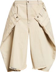 LU'U DAN Maxi Frayed Denim Wide Leg Shorts