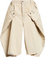 LU'U DAN Maxi Frayed Denim Wide Leg Shorts