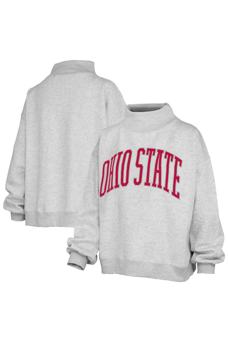 Women's Pressbox Heather Gray Ohio State Buckeyes Oversized Nelson Mock Neck Sweatshirt, Main, color, Heather Gray