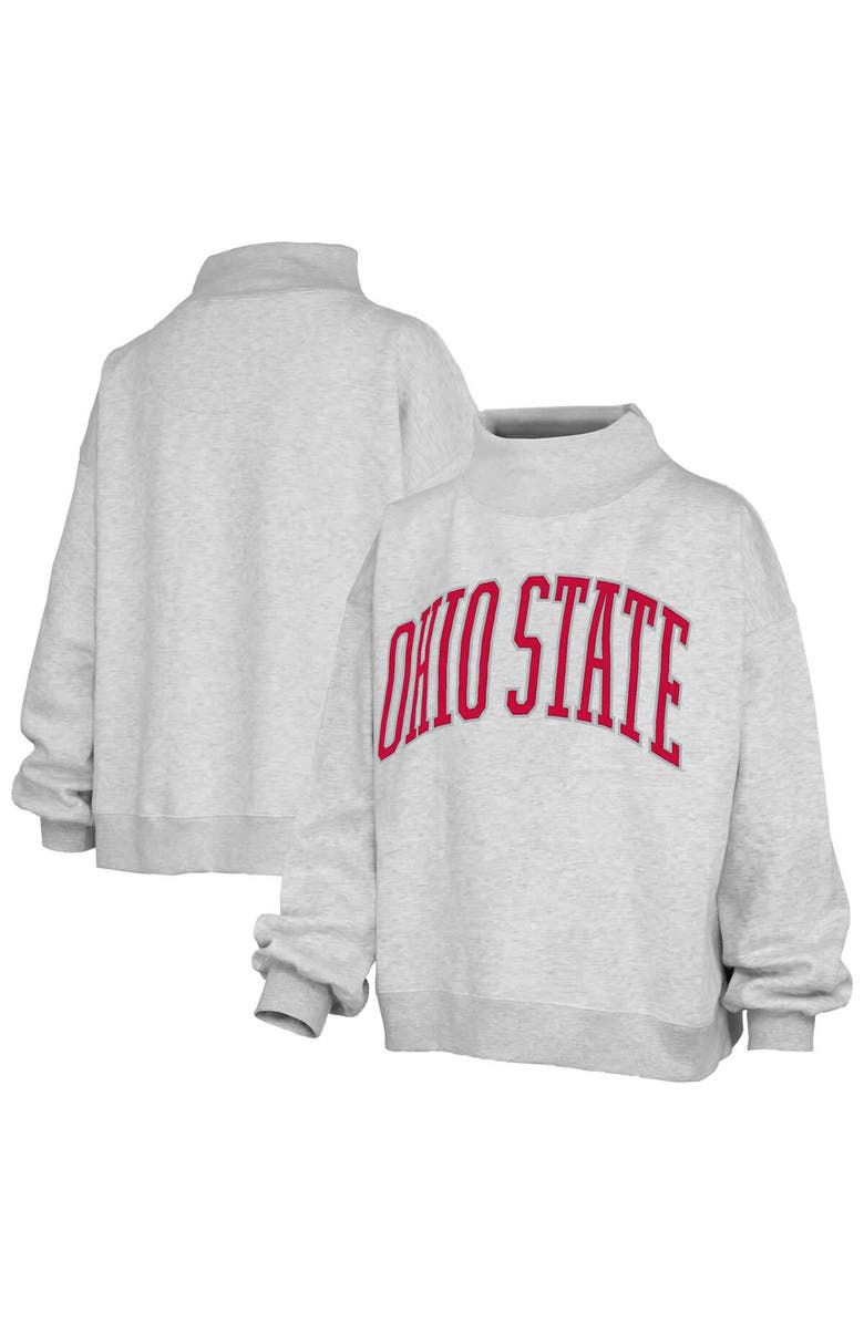 PRESSBOX Women's Pressbox Heather Gray Ohio State Buckeyes Oversized Nelson Mock Neck Sweatshirt, Main, color, Heather Gray