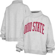 PRESSBOX Women's Pressbox Heather Gray Ohio State Buckeyes Oversized Nelson Mock Neck Sweatshirt