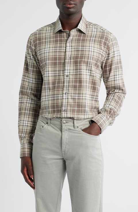 Weekend Regular Fit Heathered Plaid Cotton Button-Up Shirt