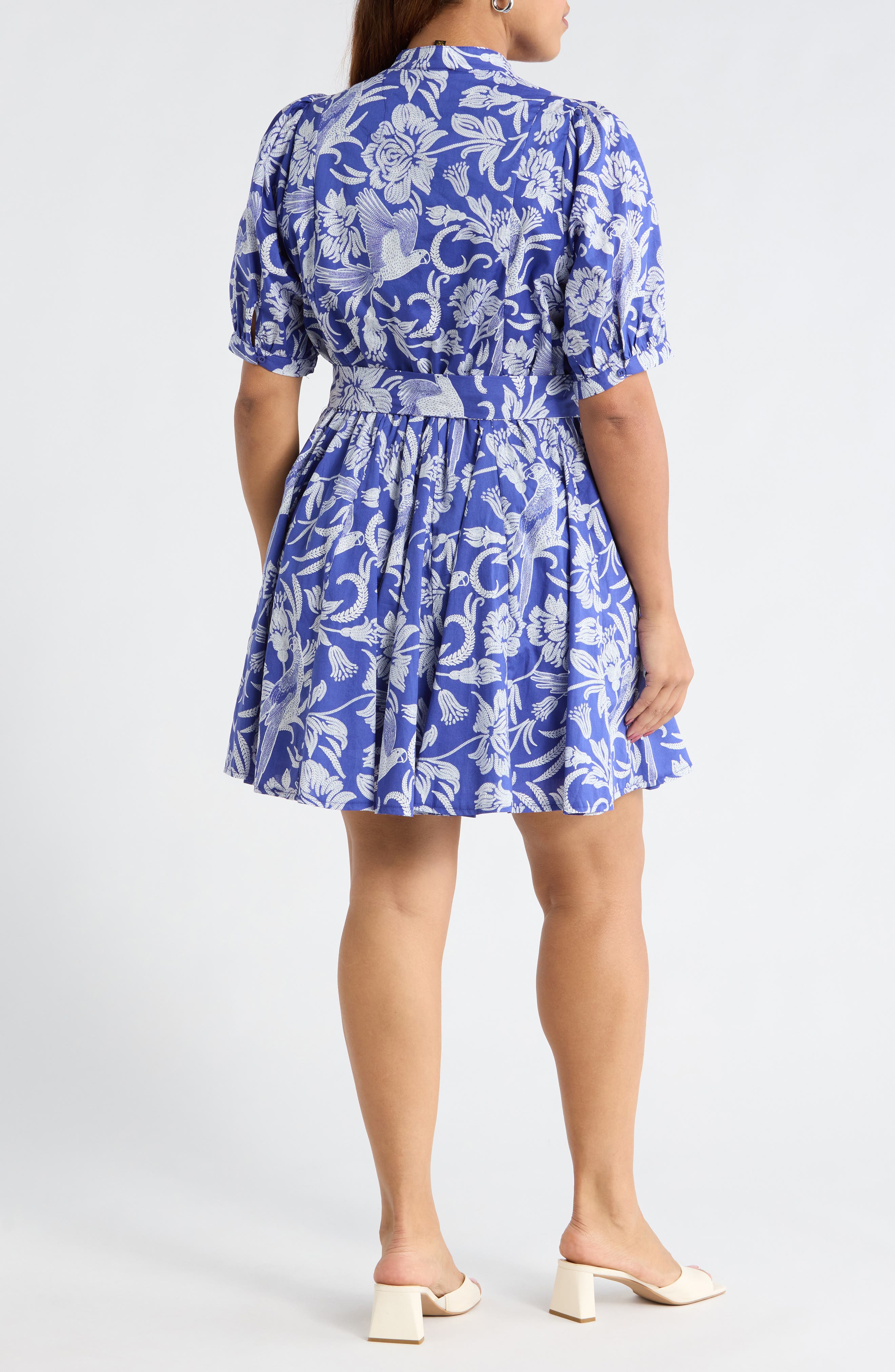 Floral Puff Sleeve Pleated Cotton Shirtdress - image 2