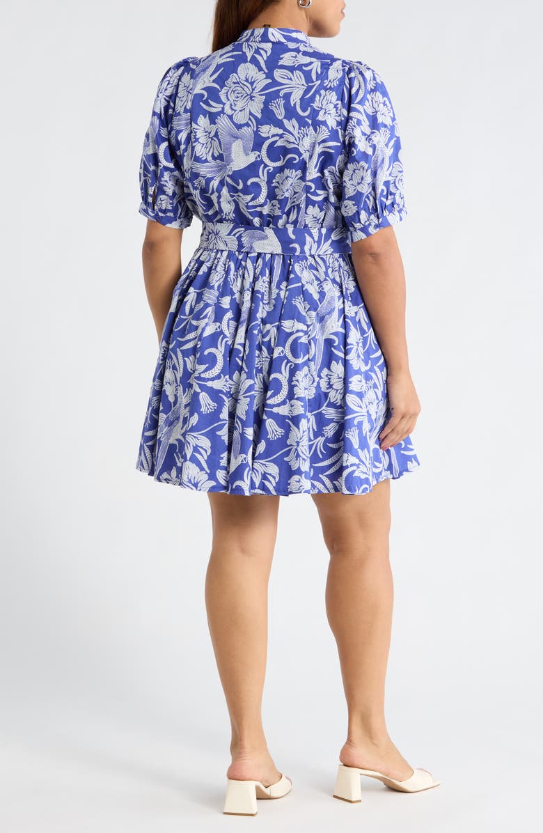 SUGARLIPS Floral Puff Sleeve Pleated Cotton Shirtdress, Alternate, color, Navy-White