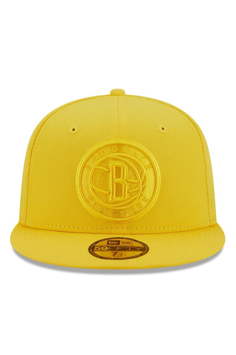 Men's New Era Yellow Brooklyn Nets Color Pack 59FIFTY Fitted Hat, Alternate, color, Yellow