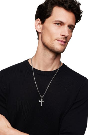 Chevron Cross Pendant in Sterling Silver with Pavé Diamonds