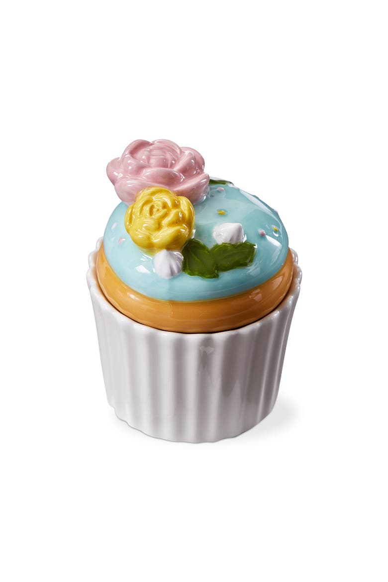 Flower Cupcake Trinket Dish Multi Earthenware Spring, Main, color, White
