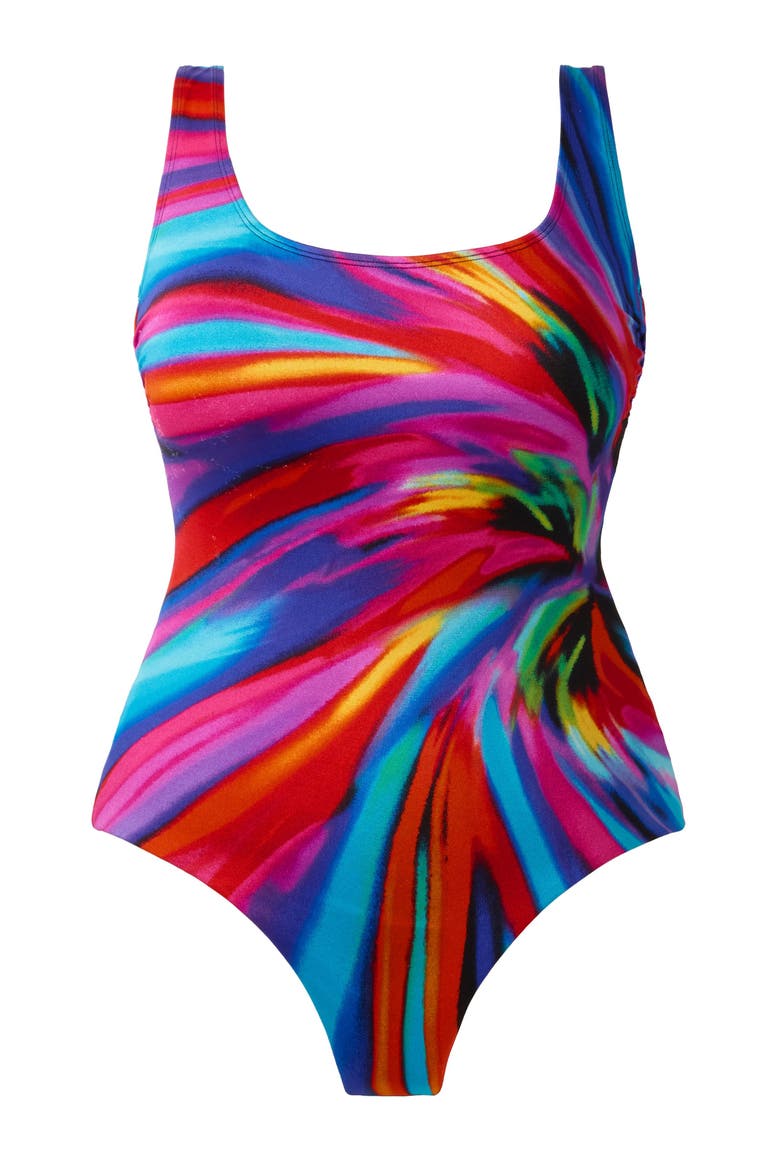 Panel Scoopneck Tank Long Torso One-Piece Swimsuit, Alternate, color, Tidal Swoon