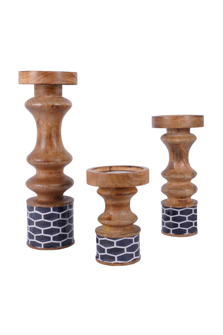 Gramercy Blue Pillar Candleholder Set, Main, color, Blue