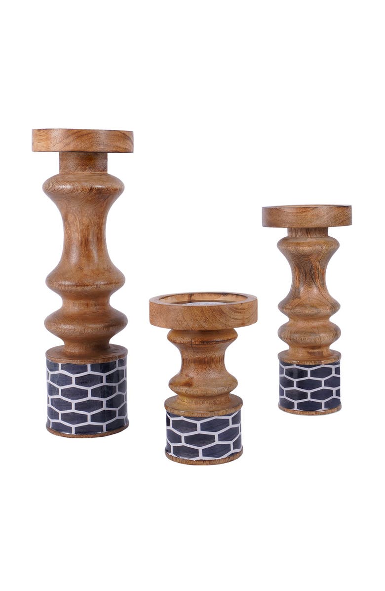 Mela Artisans Gramercy Blue Pillar Candleholder Set, Main, color, Blue