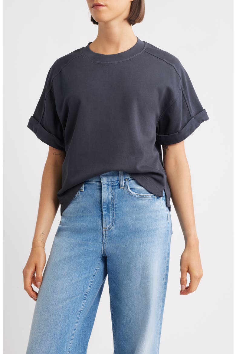 Brie Boxy Short Sleeve Sweatshirt, Main, color, BLACK