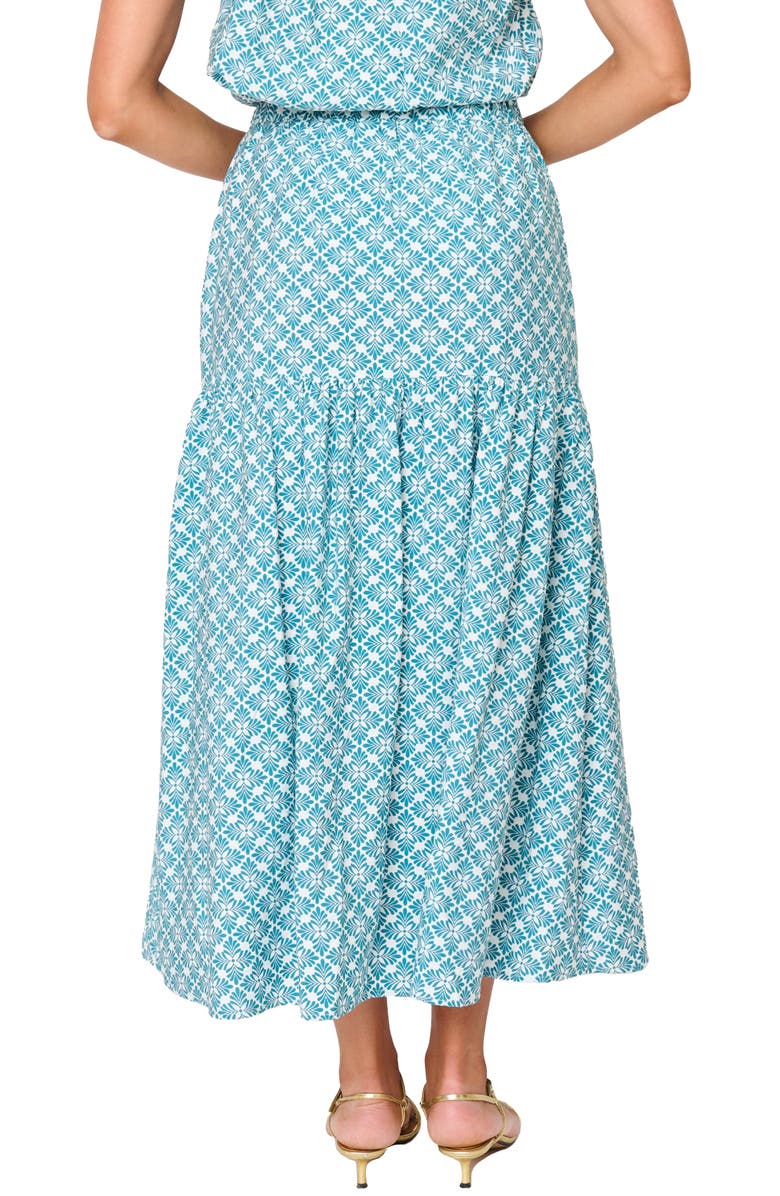 GIBSONLOOK Playa Floral Tiered High Waist Maxi Skirt, Alternate, color, Teal Leaf Tile