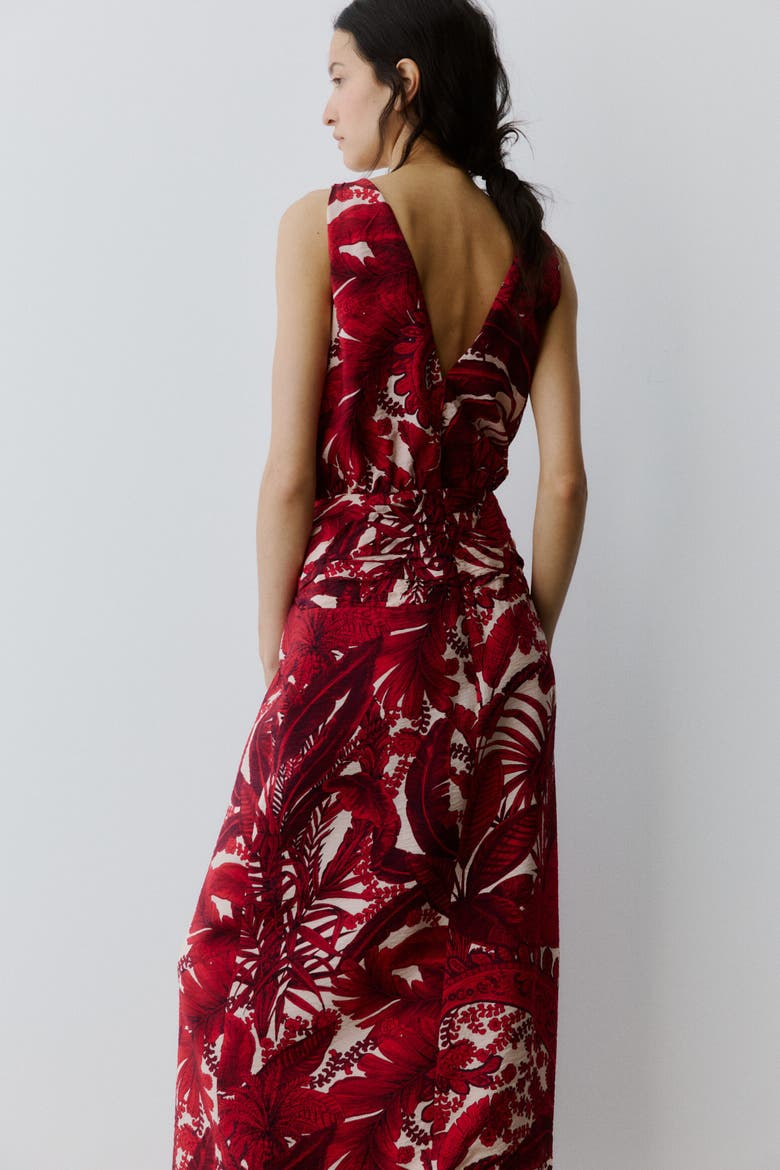 V-neck Midi Dress, Alternate, color, Red/patterned