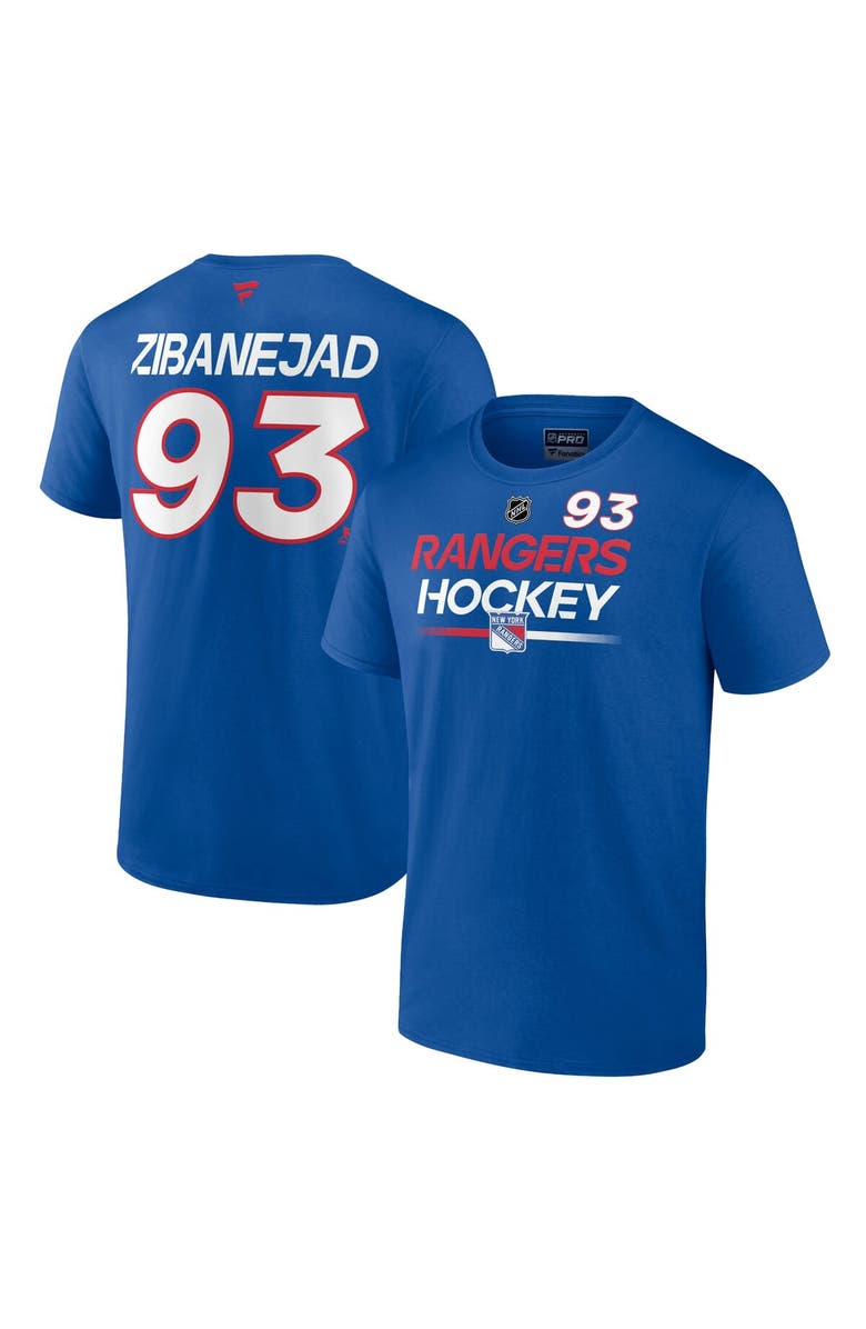 FANATICS Men's Fanatics Branded Mika Zibanejad Blue New York Rangers Authentic Pro Prime Name & Number T-Shirt, Main, color, Blue