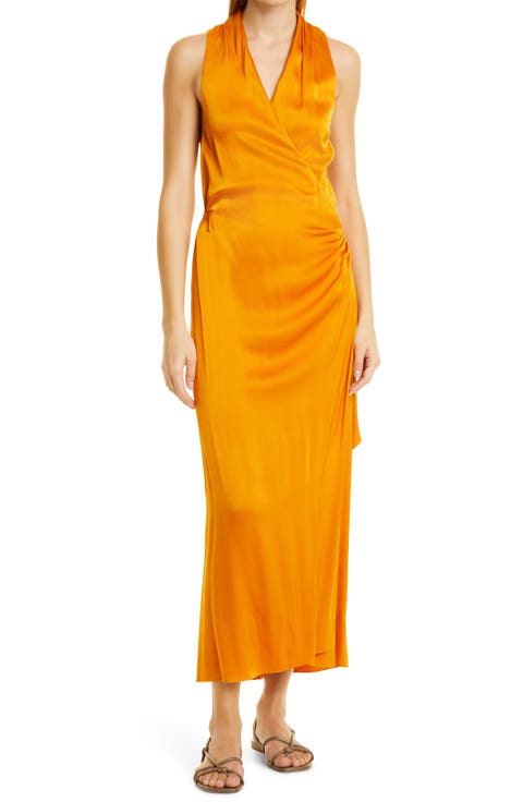 Sleeveless Satin Wrap Dress