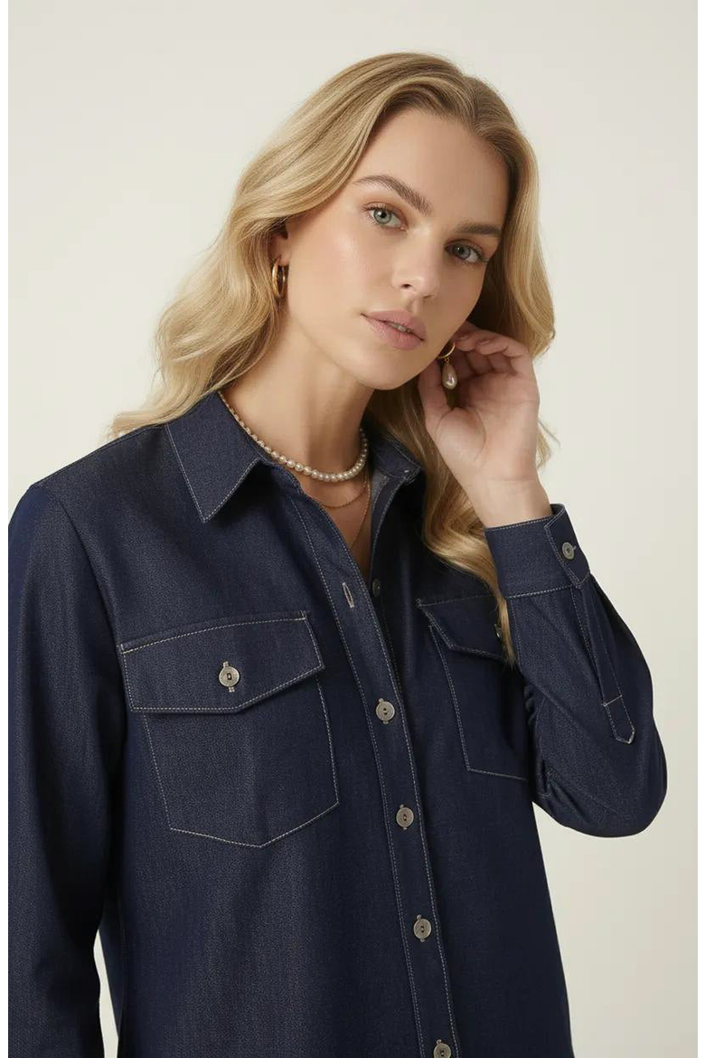 Denim Button Up Shirt, Alternate, color, Dark Blue