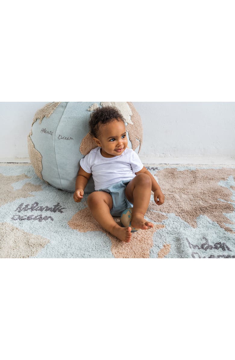 Lorena Canals Vintage Map Washable Recycled Cotton Blend Rug, Alternate, color, Blue