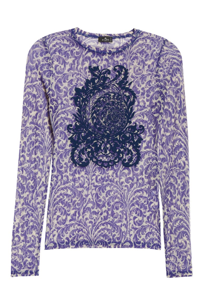 Flocked Shell Paisley Top, Alternate, color, PRINTED BLUE BASE