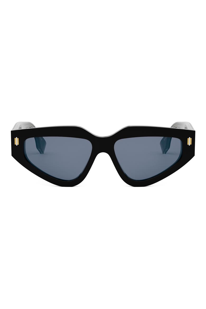 Roma 54mm Geometric Sunglasses, Main, color, SHINY BLACK / BLUE