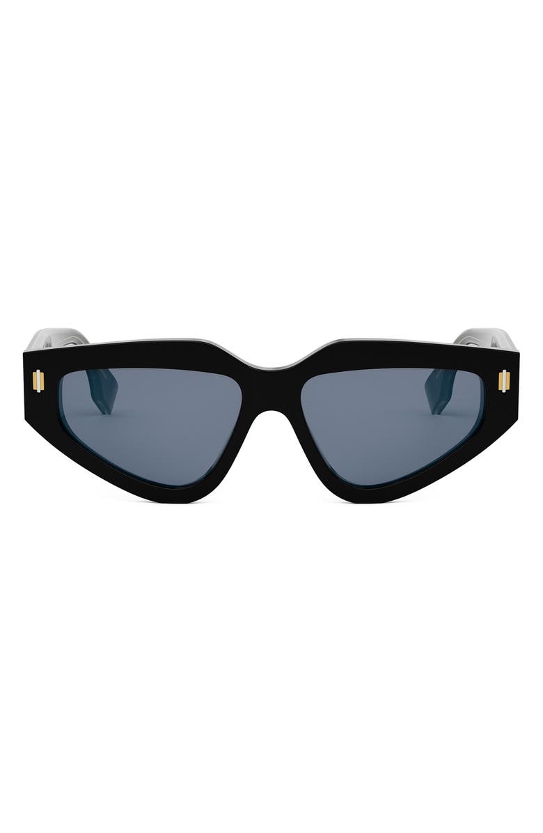 Fendi Roma 54mm Geometric Sunglasses, Main, color, Shiny Black / Blue